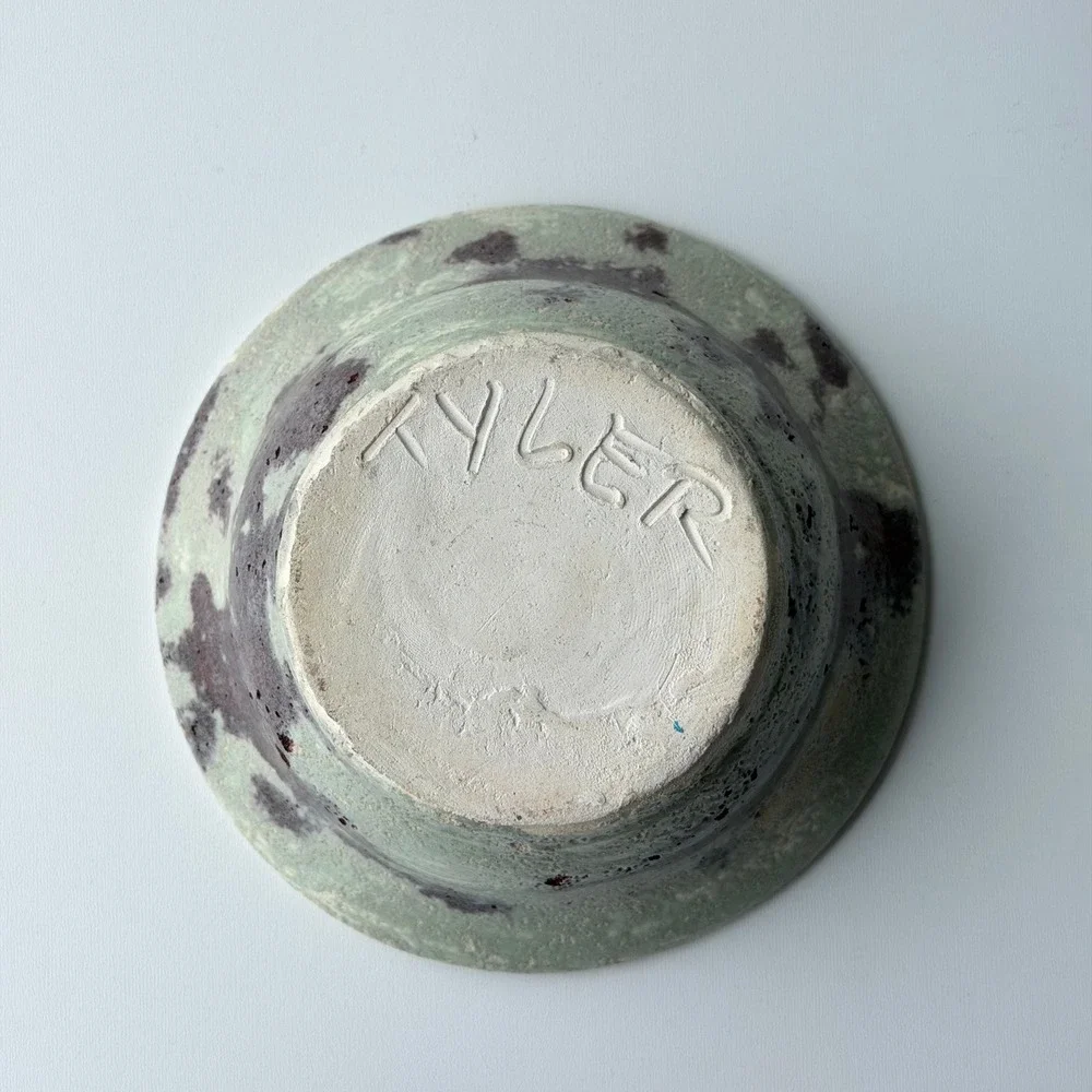 Vintage Studio Pottery Bowl Wabi Sabi Glazed Green Purple White Rustic Cottage